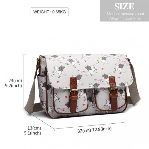 Miss Lulu Matte Oilcloth Unicorn Satchel - Grey