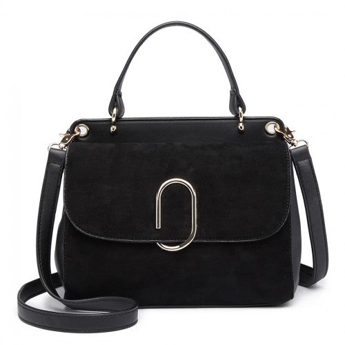 MISS LULU STYLISH LADIES LEATHER HANDBAG SHOULDER BAG BLACK