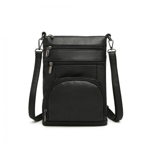 Miss Lulu Multi Pocket Leather Look RFID - Blocking Cross Body Bag - Black