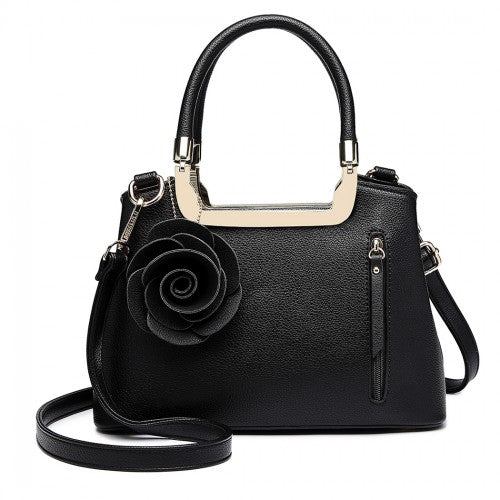 MISS LULU PU LEATHER ROSE HANGING ORNAMENT HANDBAG - BLACK