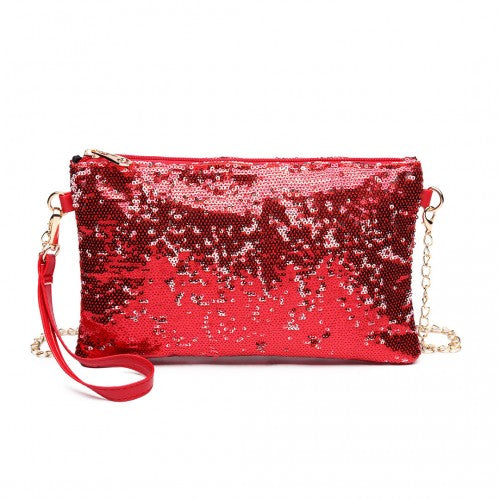 Miss Lulu Sequins Clutch Evening Bag - Red