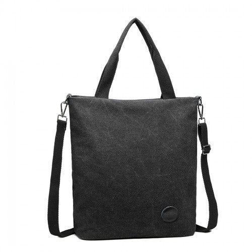 Kono Large Canvas Unisex Messenger Bag - Black