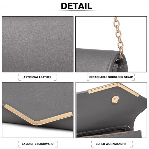 Miss Lulu Vegan Envelope Clutch Bag - Grey