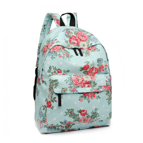 Miss Lulu Large Backpack Flower Polka Dot - Light Blue