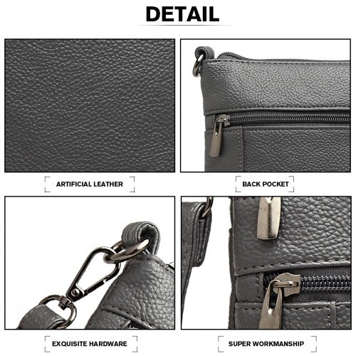 Miss Lulu Multi Pocket Leather Look RFID - Blocking Cross Body Bag - Grey