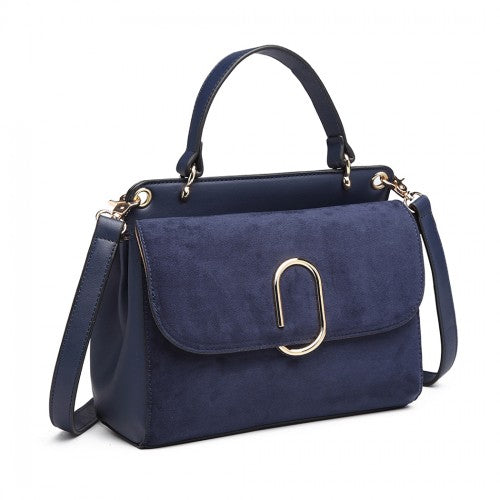 MISS LULU STYLISH LADIES LEATHER HANDBAG SHOULDER BAG NAVY