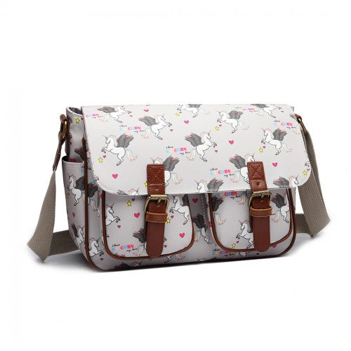 Miss Lulu Matte Oilcloth Unicorn Satchel - Grey