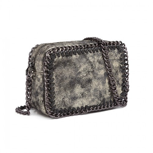 Miss Lulu Metallic Effect Leather Look Chain Shoulder Bag - Gold