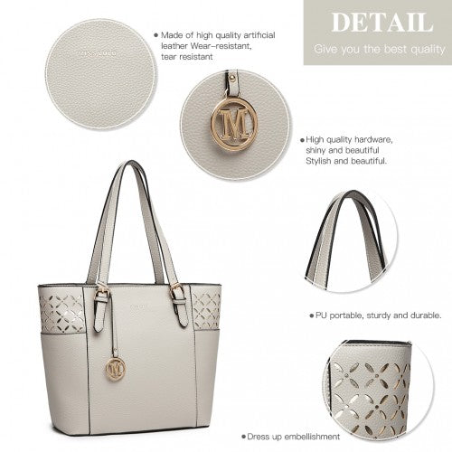 MISS LULU LASER CUT OUT TOTE SHOPPER BAG - GREY