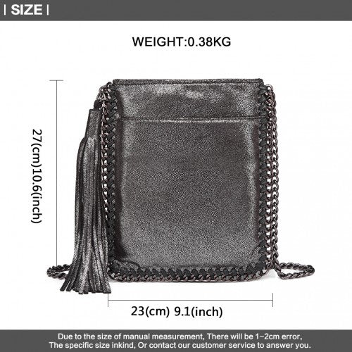 Miss Lulu Leather Look Chain Shoulder Bag with Tassel Pendant - Silver
