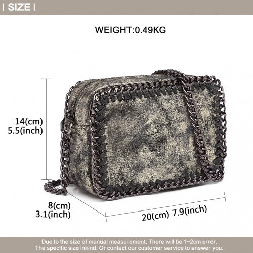 Miss Lulu Metallic Effect Leather Look Chain Shoulder Bag - Gold