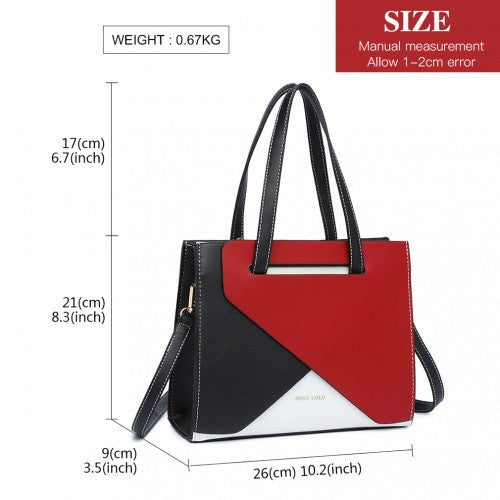 Miss Lulu Contrast Panel Shoulder Bag - Red