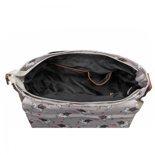 Miss Lulu Matte Oilcloth Unicorn Satchel - Grey