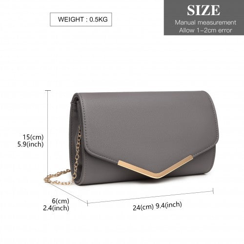 Miss Lulu Vegan Envelope Clutch Bag - Grey