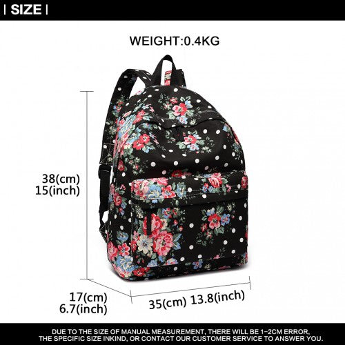 Miss Lulu Large Backpack Flower Polka Dot - Black