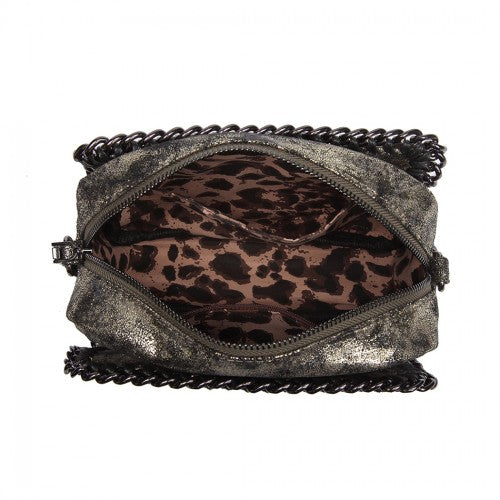 Miss Lulu Metallic Effect Leather Look Chain Shoulder Bag - Gold