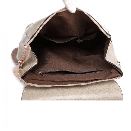 MISS LULU Vintage Oil-Wax Faux Leather Backpack - Grey