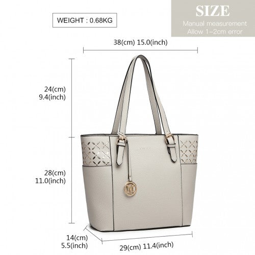 MISS LULU LASER CUT OUT TOTE SHOPPER BAG - GREY