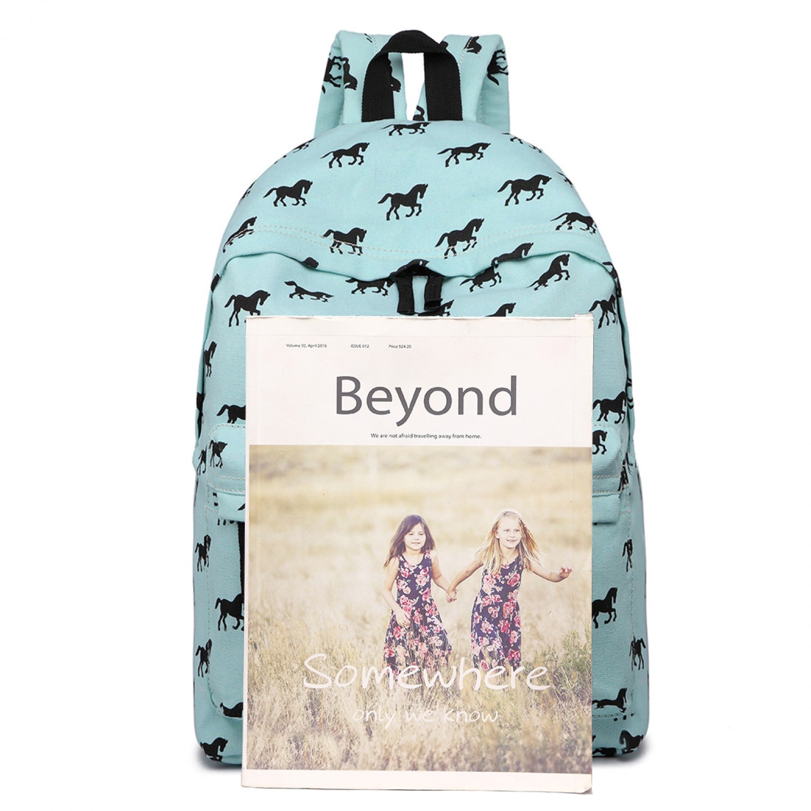 Miss Lulu Horse-Print Cotton Canvas School Backpack - Blue