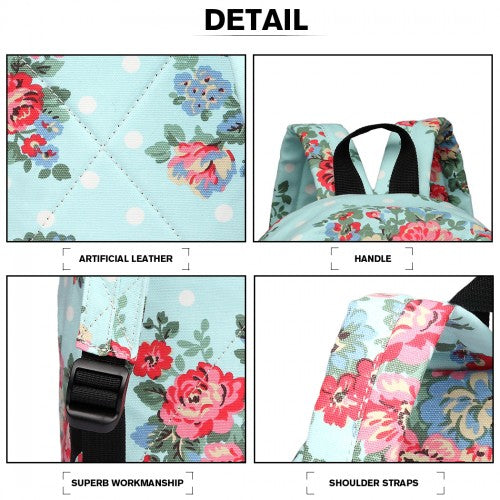Miss Lulu Large Backpack Flower Polka Dot - Light Blue