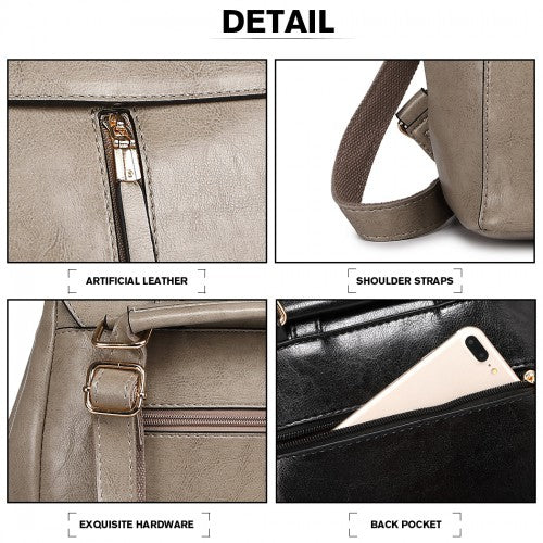 MISS LULU Vintage Oil-Wax Faux Leather Backpack - Grey