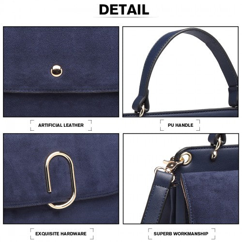 MISS LULU STYLISH LADIES LEATHER HANDBAG SHOULDER BAG NAVY