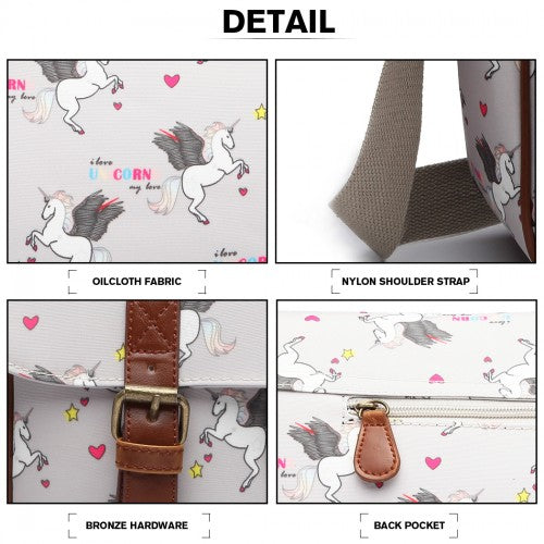 Miss Lulu Matte Oilcloth Unicorn Satchel - Grey