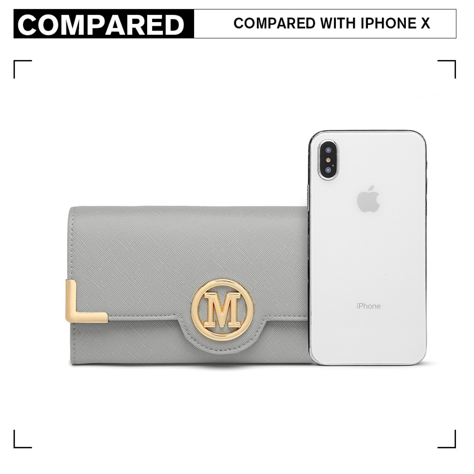 Miss Lulu Leather Look Classic Long Purse - Grey