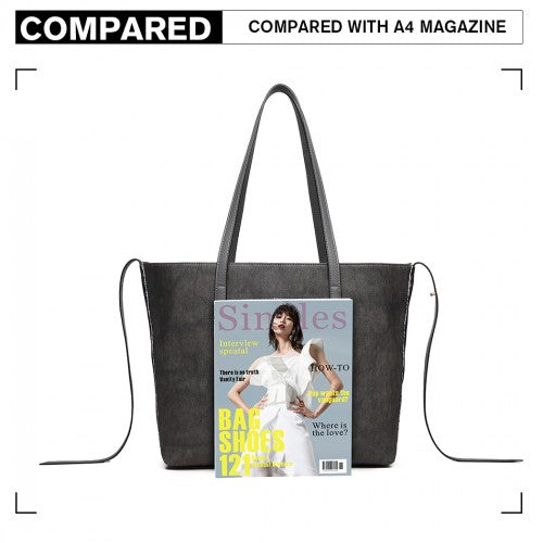 MISS LULU LEATHER LOOK TWO WAY TOTE SHOULDER BAG - GREY
