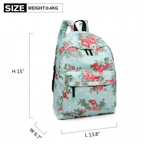 Miss Lulu Large Backpack Flower Polka Dot - Light Blue