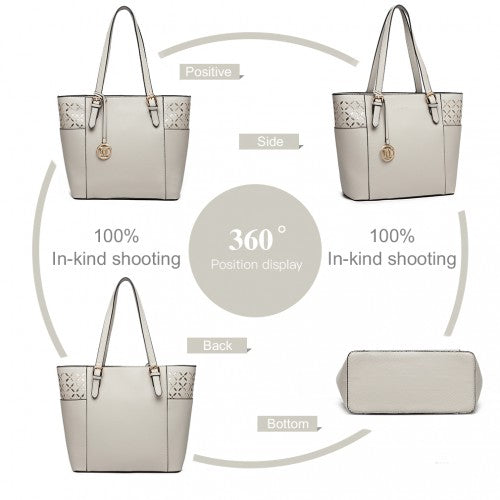MISS LULU LASER CUT OUT TOTE SHOPPER BAG - GREY