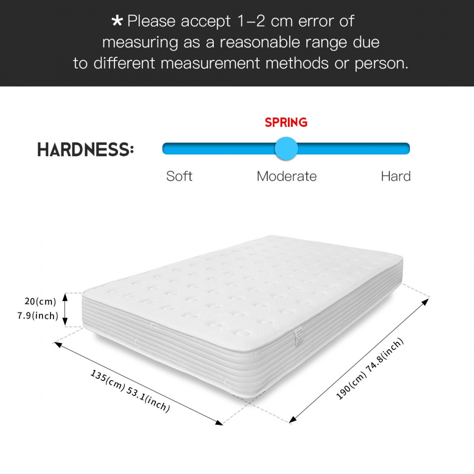 Premium 20cm Memory Foam Quilted Spring Mattress – Medium Firm, Breathable, Motion-Isolating | Single, Small Double, Double, King