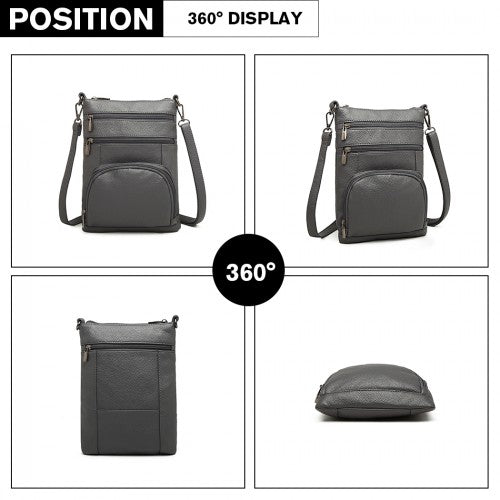 Miss Lulu Multi Pocket Leather Look RFID - Blocking Cross Body Bag - Grey