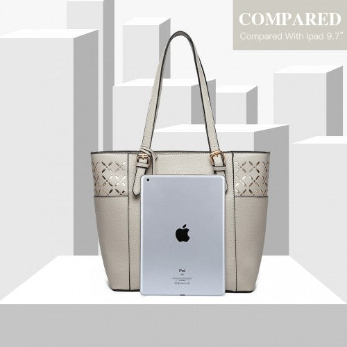 MISS LULU LASER CUT OUT TOTE SHOPPER BAG - GREY