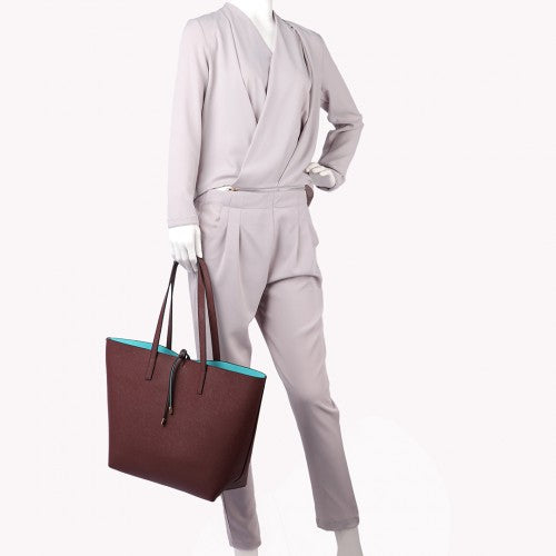 Miss Lulu Women Reversible Contrast Shopper Tote Bag Coffee