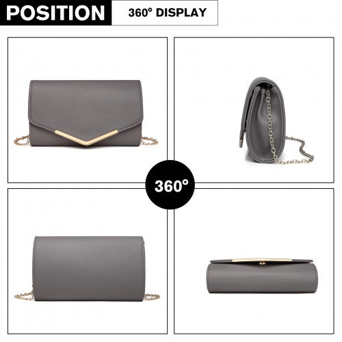 Miss Lulu Vegan Envelope Clutch Bag - Grey