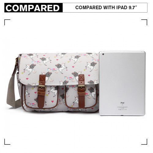 Miss Lulu Matte Oilcloth Unicorn Satchel - Grey