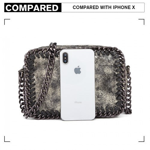 Miss Lulu Metallic Effect Leather Look Chain Shoulder Bag - Gold
