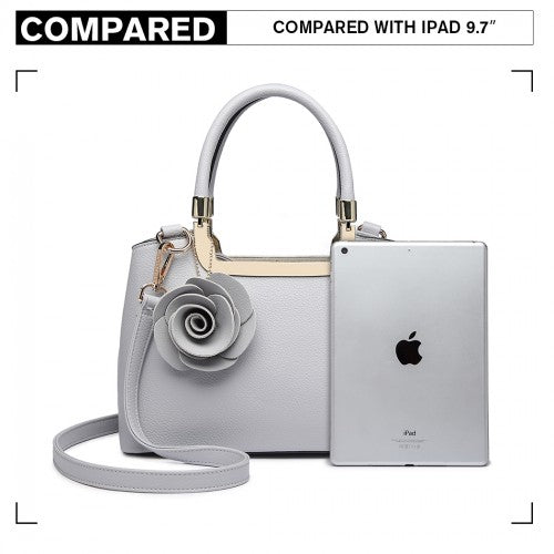 MISS LULU PU LEATHER ROSE HANGING ORNAMENT HANDBAG - GREY