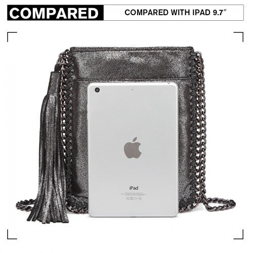 Miss Lulu Leather Look Chain Shoulder Bag with Tassel Pendant - Silver