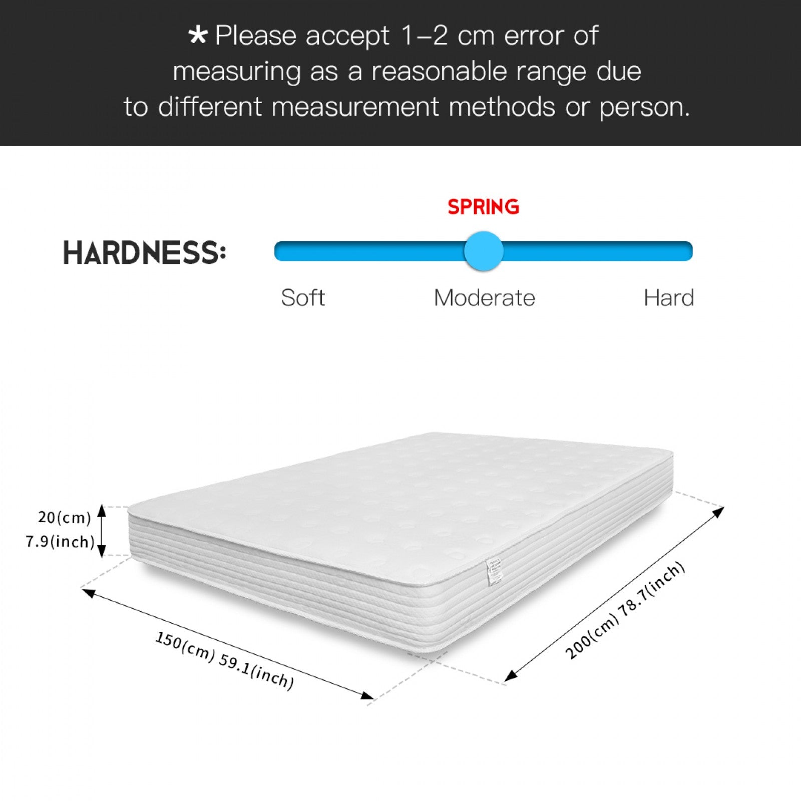 Premium 20cm Memory Foam Quilted Spring Mattress – Medium Firm, Breathable, Motion-Isolating | Single, Small Double, Double, King