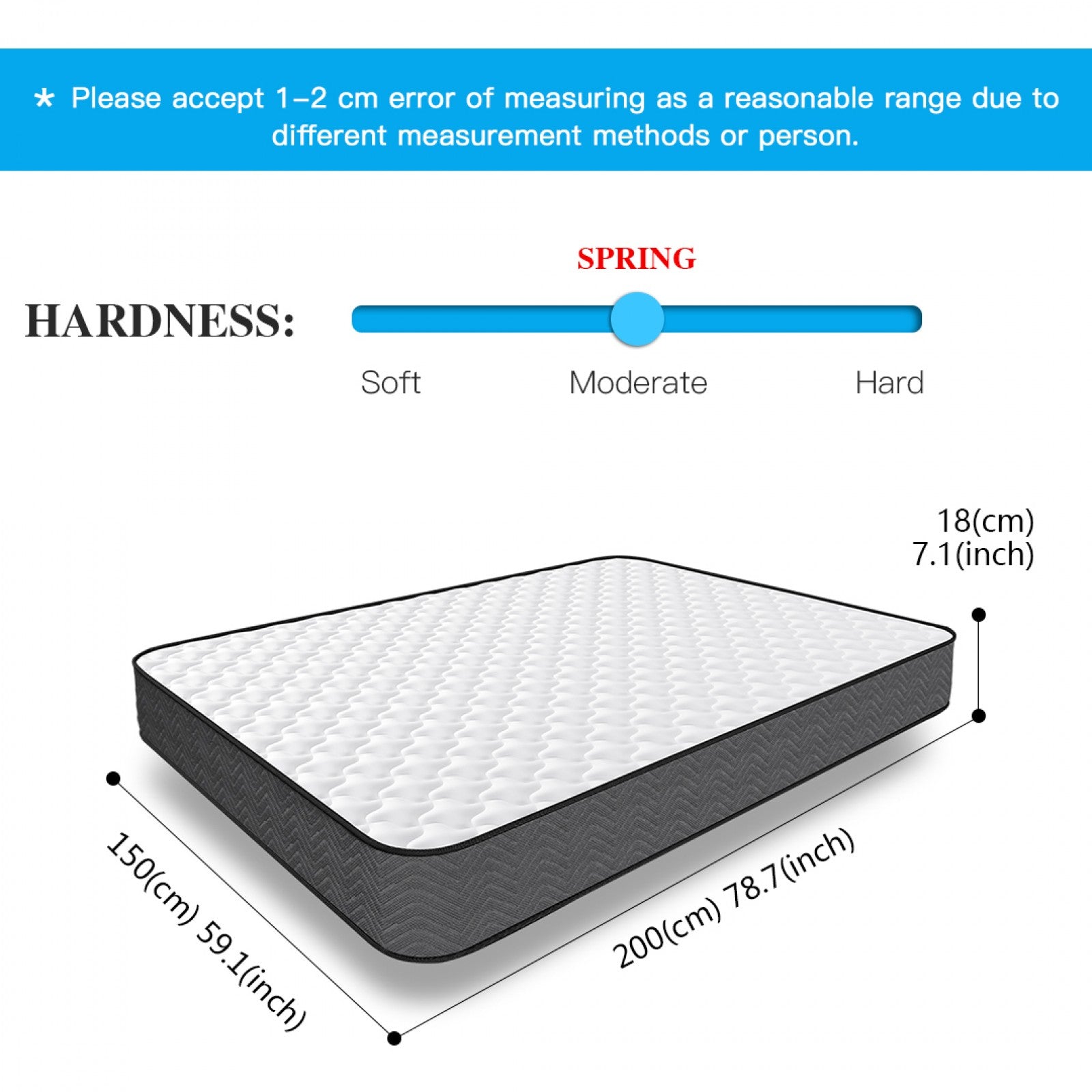18cm Memory Foam & Spring Mattress – Cooling Honeycomb Design, Lumbar Support, Pressure Relief | Single, Small Double, Double, King