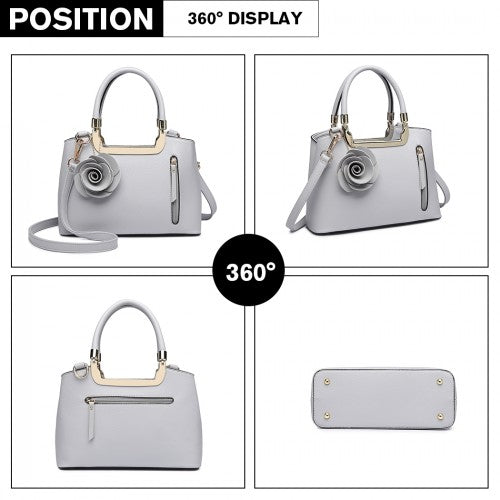 MISS LULU PU LEATHER ROSE HANGING ORNAMENT HANDBAG - GREY