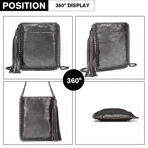 Miss Lulu Leather Look Chain Shoulder Bag with Tassel Pendant - Silver