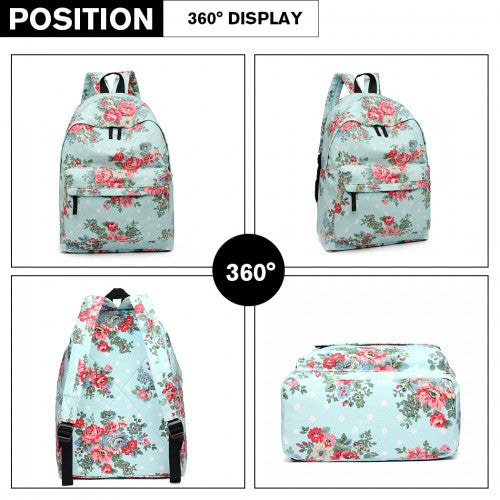 Miss Lulu Large Backpack Flower Polka Dot - Light Blue