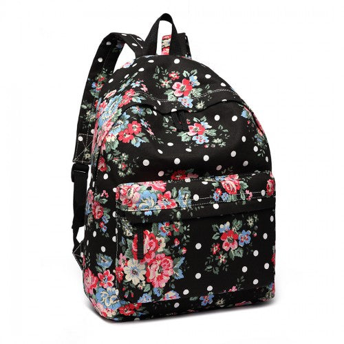 Miss Lulu Large Backpack Flower Polka Dot - Black
