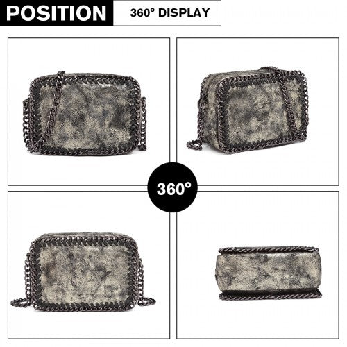 Miss Lulu Metallic Effect Leather Look Chain Shoulder Bag - Gold