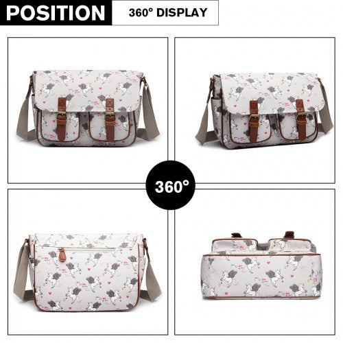 Miss Lulu Matte Oilcloth Unicorn Satchel - Grey