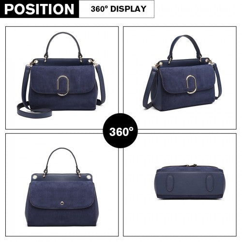 MISS LULU STYLISH LADIES LEATHER HANDBAG SHOULDER BAG NAVY