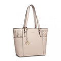 MISS LULU LASER CUT OUT TOTE SHOPPER BAG - BEIGE
